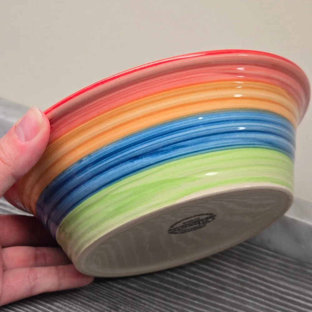 VTG. Gibson Designs Stylish Living Rainbow Stripes Hand Painted Soup/Cereal Bowl
